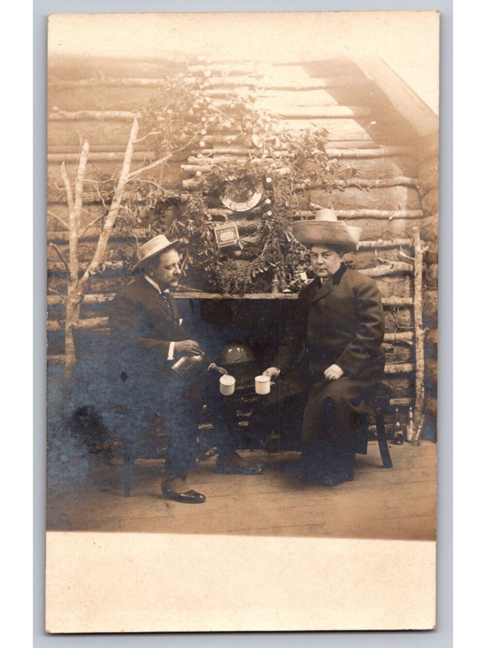RPPC Log Cabin Maple Syrup Advertising Rustic Exhibit People c1905 Postcard